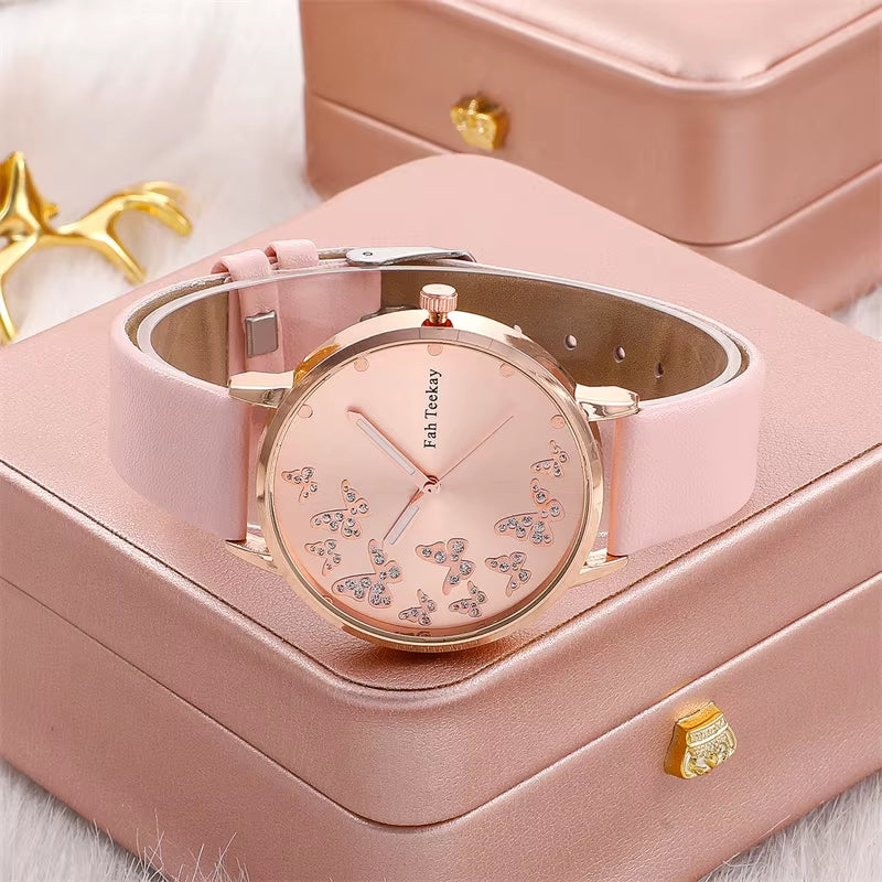 2Pcs Women’s Butterfly Watch & Bracelet Set – Elegant Casual Analog Wristwatch