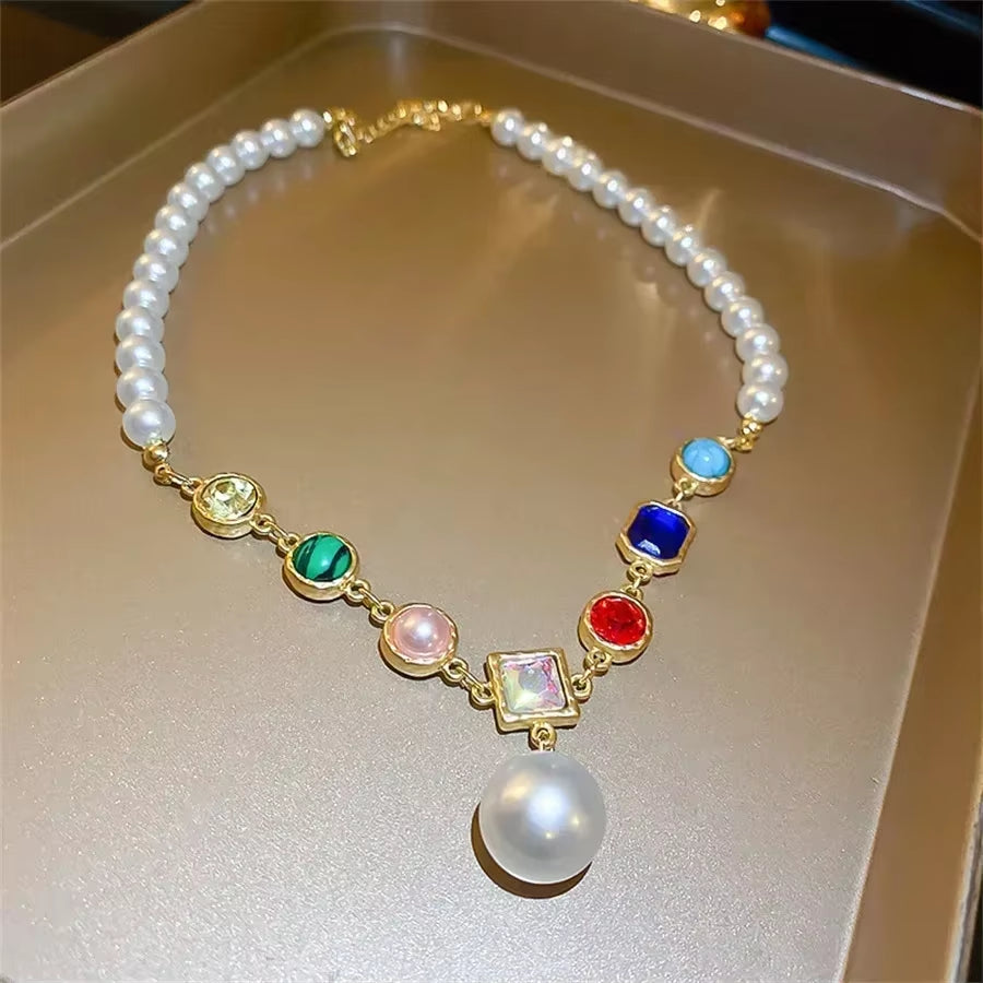 Elegant Pearl Clavicle Necklace & Earring Set – Women’s Short Pendant Jewelry Collection