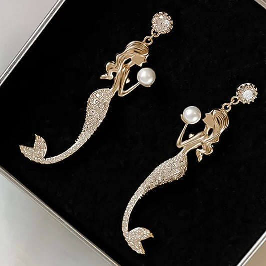 Rhinestone Mermaid Pearl Drop Earrings