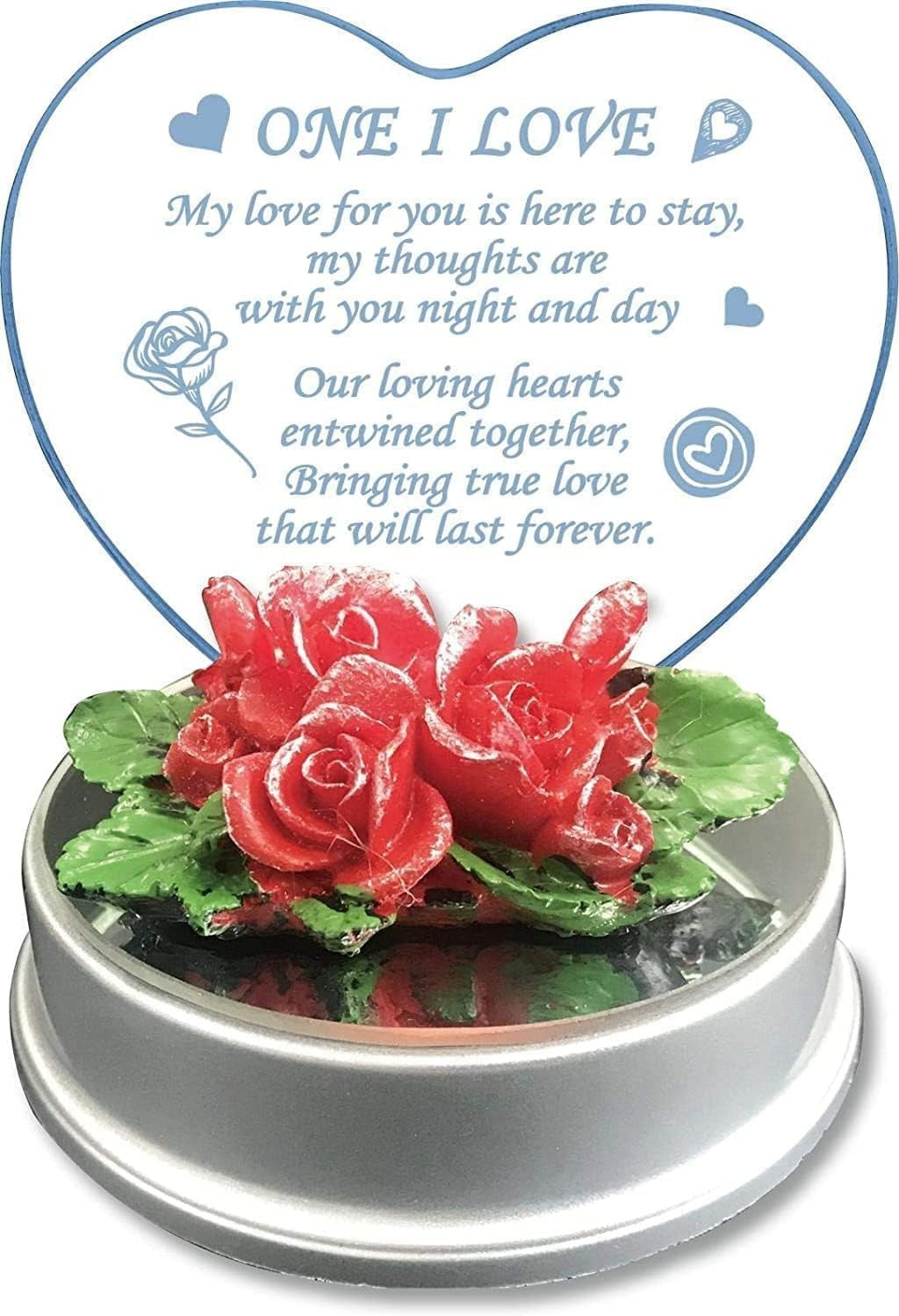 Romantic Heart-Shaped Acrylic Love Gift with Red Rose Base - Perfect for Valentine's Day and Special Occasions