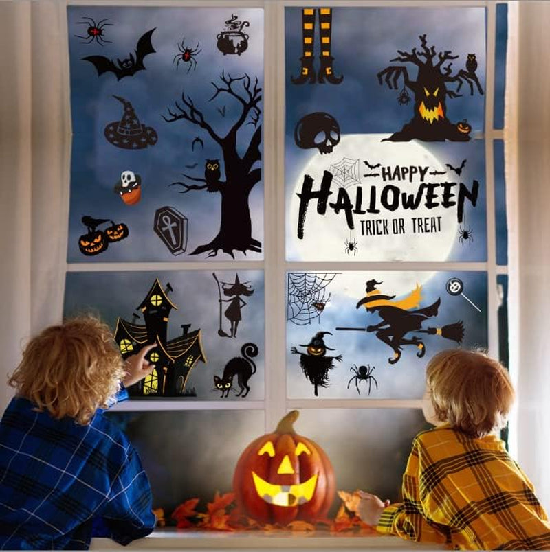 Halloween Window Stickers Bats Spiders 169Pcs Halloween Window Decorations Reusable Double-Sided Window Cling Sticker for Halloween Party Indoor
