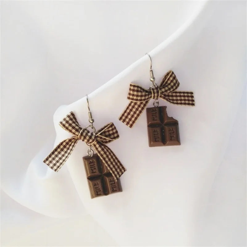 Unique Korean Fashion Earrings - Geometric Bowknot with Chocolate Resin