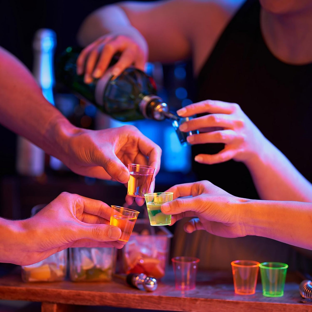 300 Plastic Shot Glasses 30Ml Neon - Reusable Shot Cups