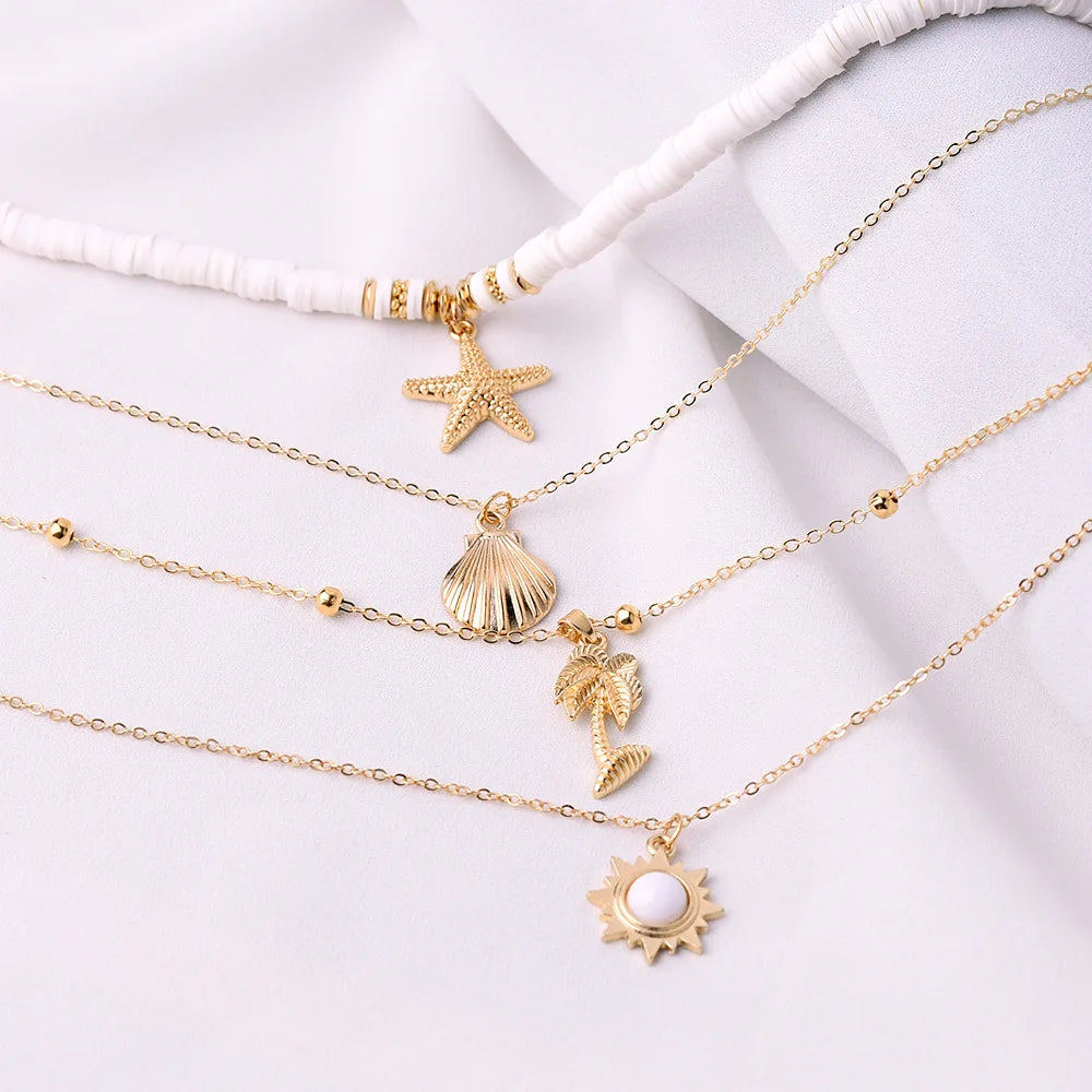 Bohemian Shell & Star Pendant Layered Necklace