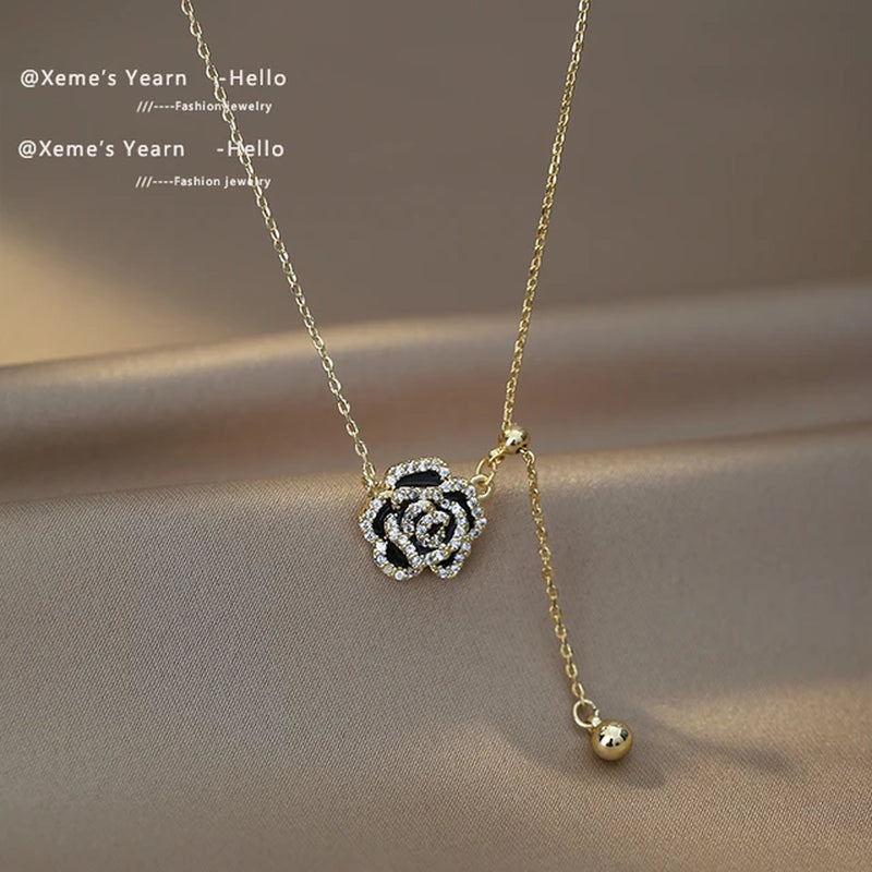 Elegant Black Camellia Necklace