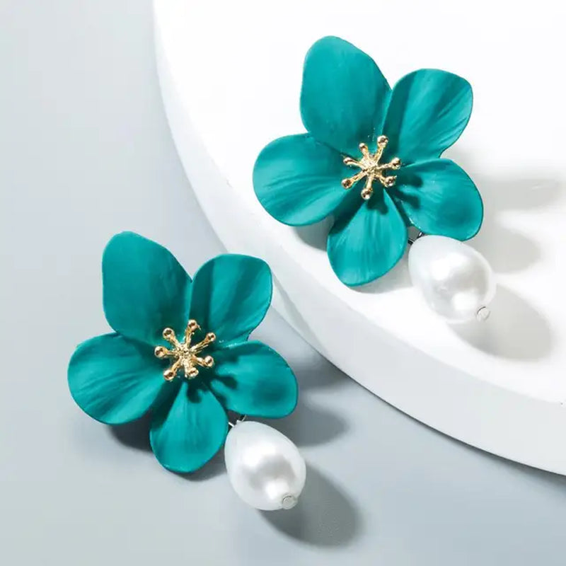 Spray Paint Floral Gold Studs - Unique Statement Earrings for Women