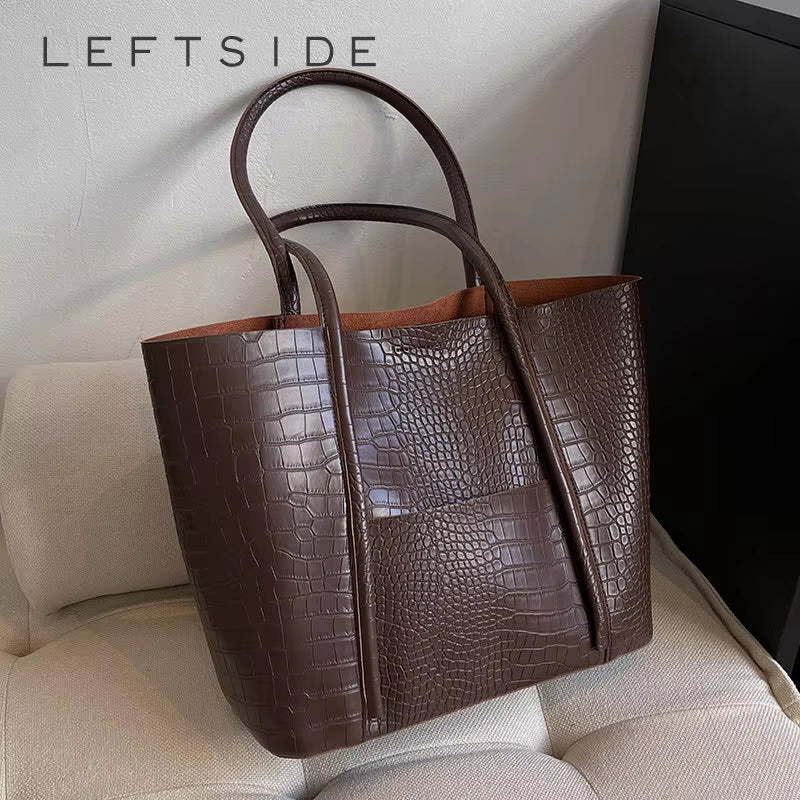 LEFTSIDE Designer Tote Bag - Timeless Large PU Leather Shoulder Bag