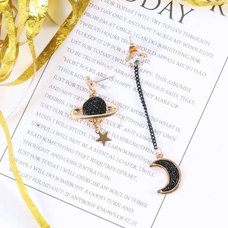 Korean Star & Moon Long Earrings - Asymmetric Tassel Drop Jewelry