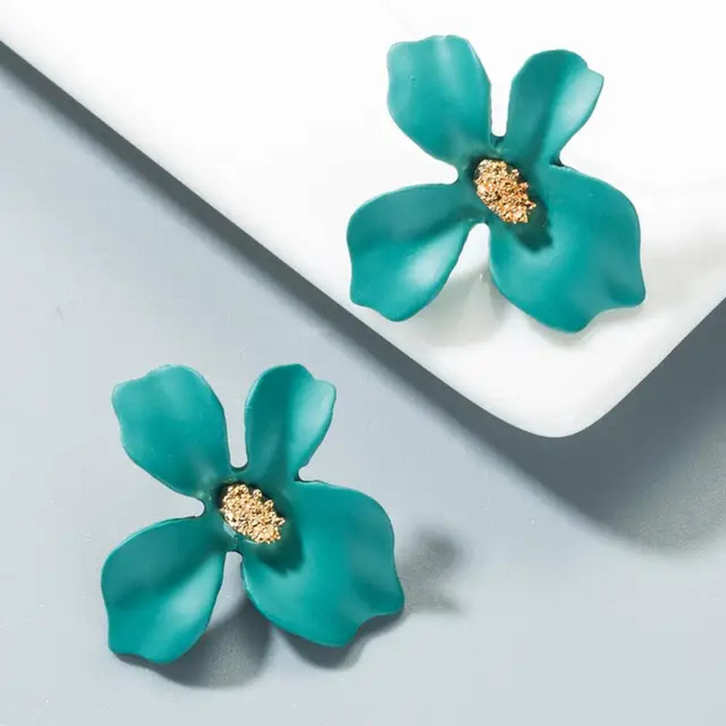 Spray Paint Floral Gold Studs - Unique Statement Earrings for Women