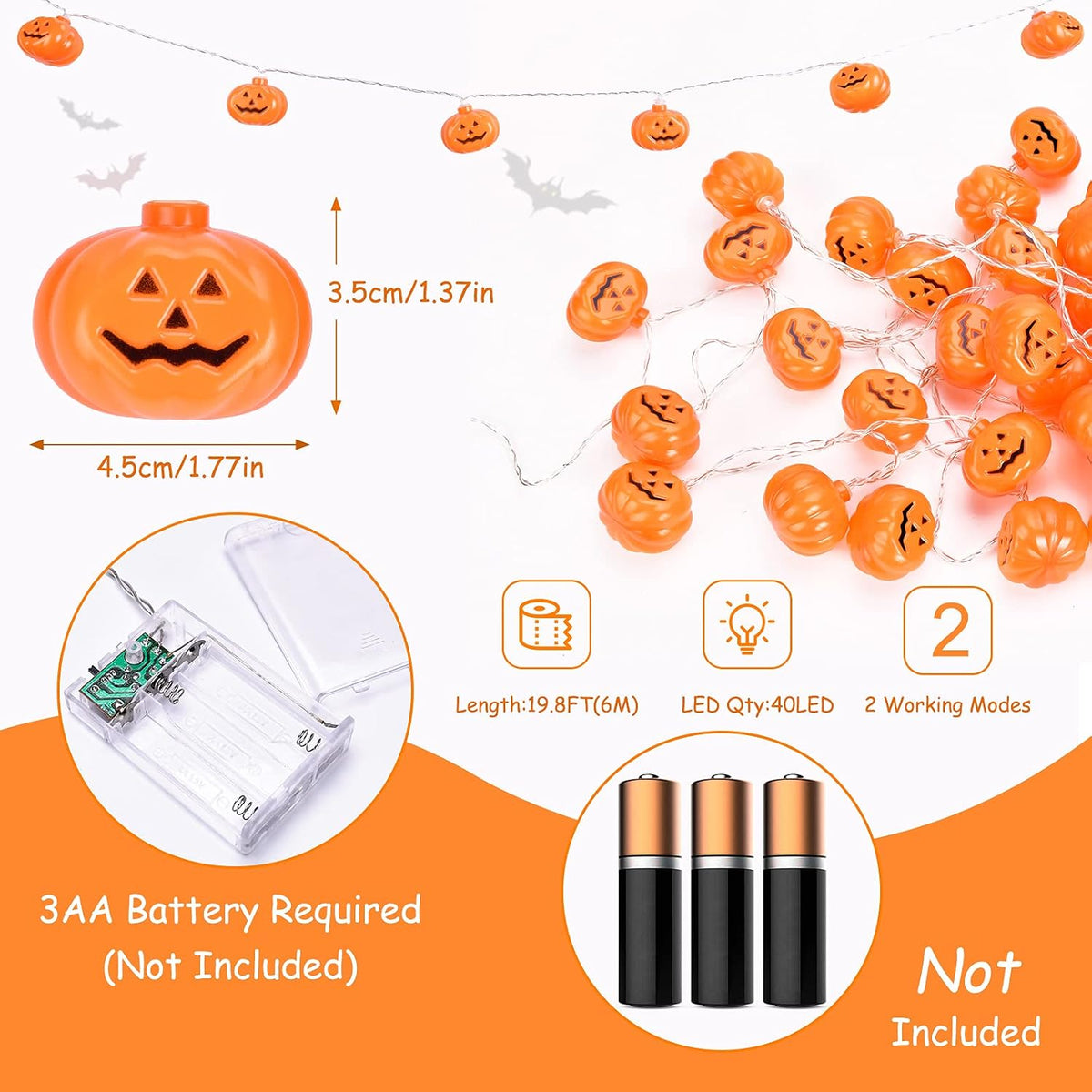 Halloween Decorations Outdoor,5M 30LED Pumpkin Halloween Lights Decor