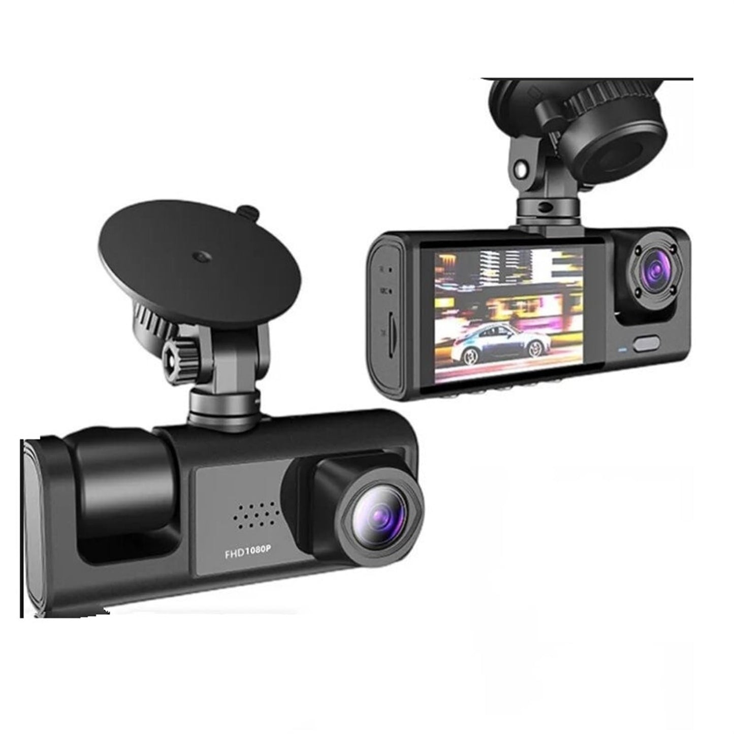 1080P 3-Camera Dash Cam with IR Night Vision – 2" IPS Screen, Loop Recording DVR