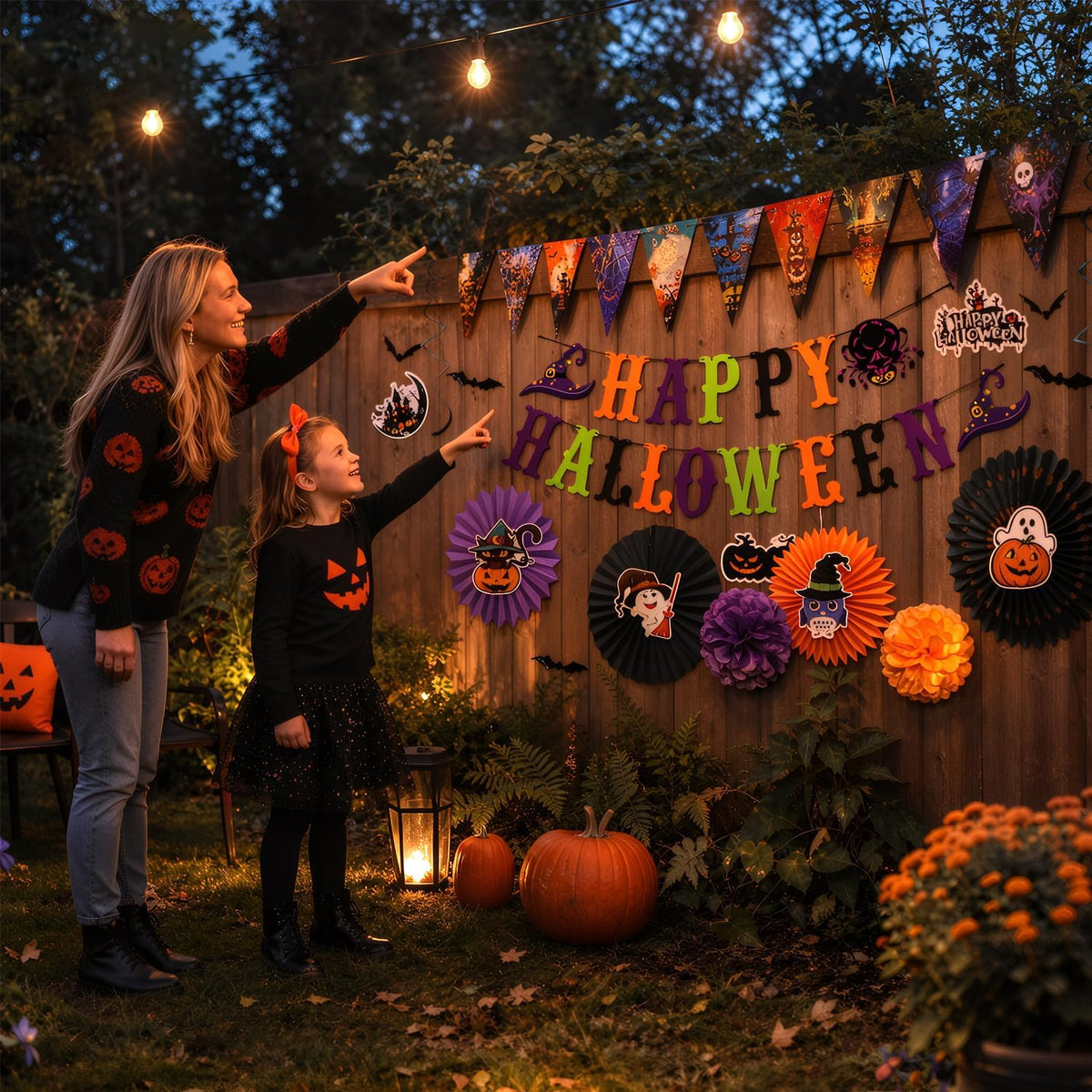 Halloween Party Decorations Set Happy Halloween Banner Paper Fans Poms&Wall Cutouts