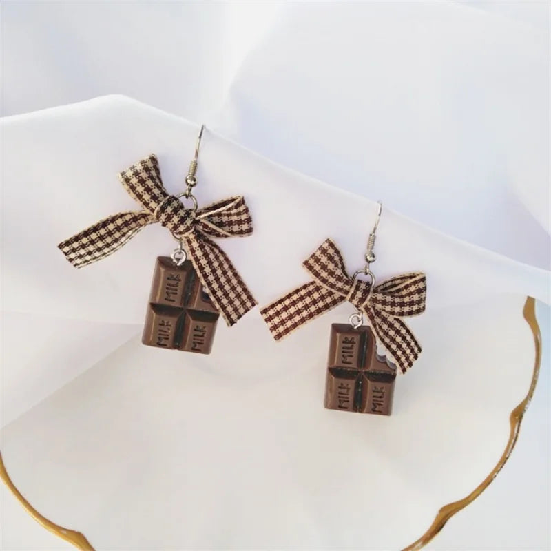 Unique Korean Fashion Earrings - Geometric Bowknot with Chocolate Resin