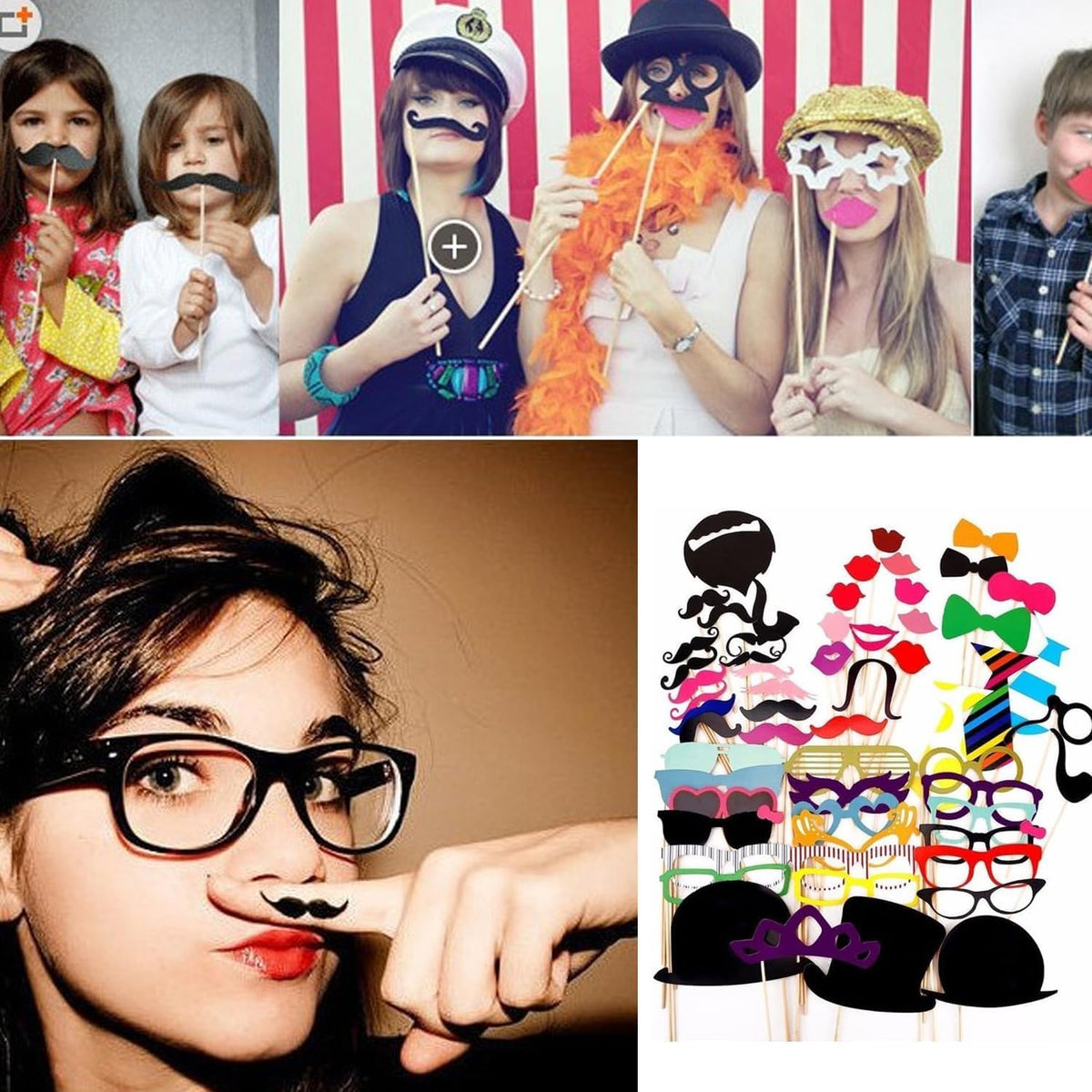 58 Pcs Funny Photo Booth Props, Selfie Props for Birthday Wedding Parties
