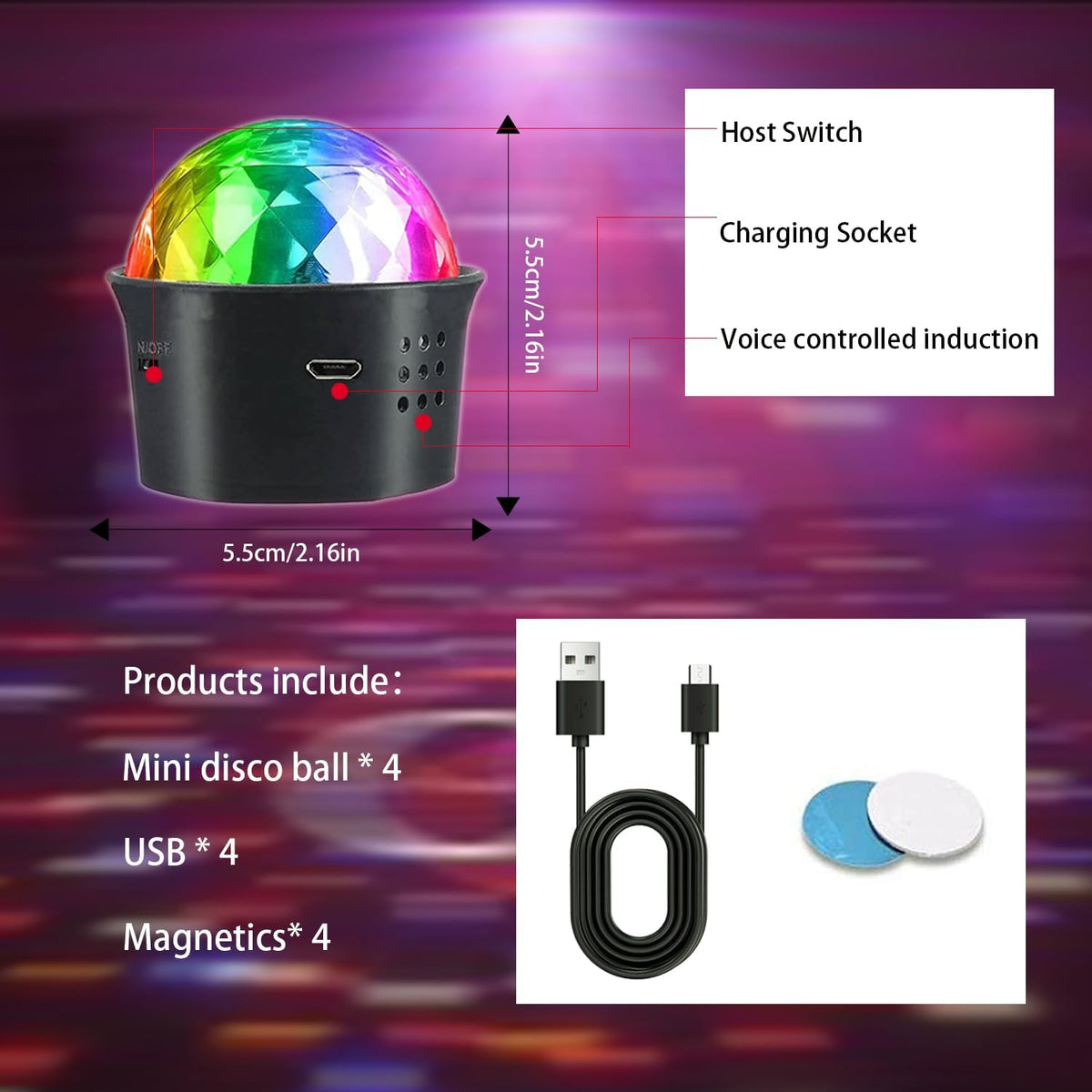Disco Light for Parties, Sound Activated Rechargeable Mini Disco Ball Light