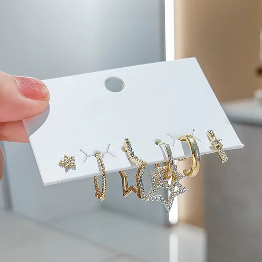 6-Piece Silver Star Earring Stack – Micro Zircon Set