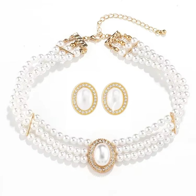 Elegant Pearl Clavicle Necklace & Earring Set – Women’s Short Pendant Jewelry Collection