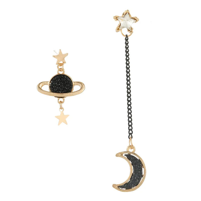 Korean Star & Moon Long Earrings - Asymmetric Tassel Drop Jewelry