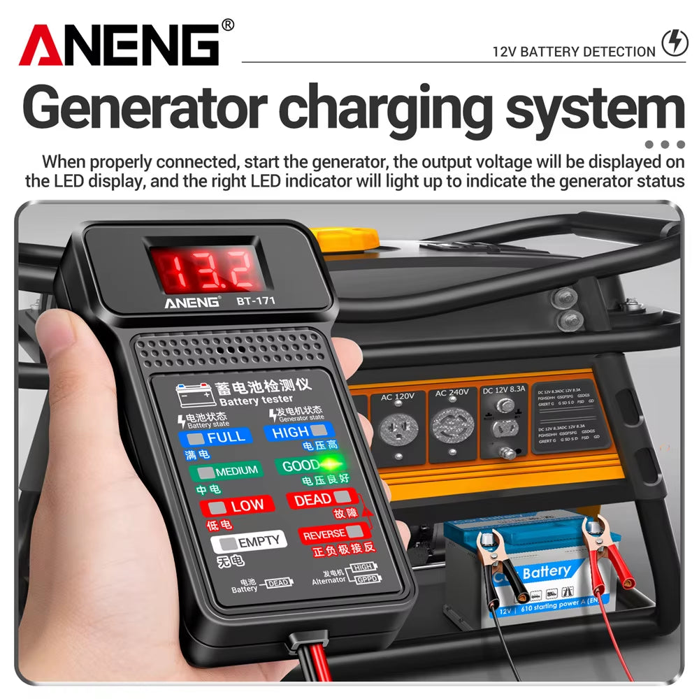 BT-171 12V Automotive Battery Diagnostic Tester – LED Backlit Reverse Display Tool for Car, Van & Motorcycle