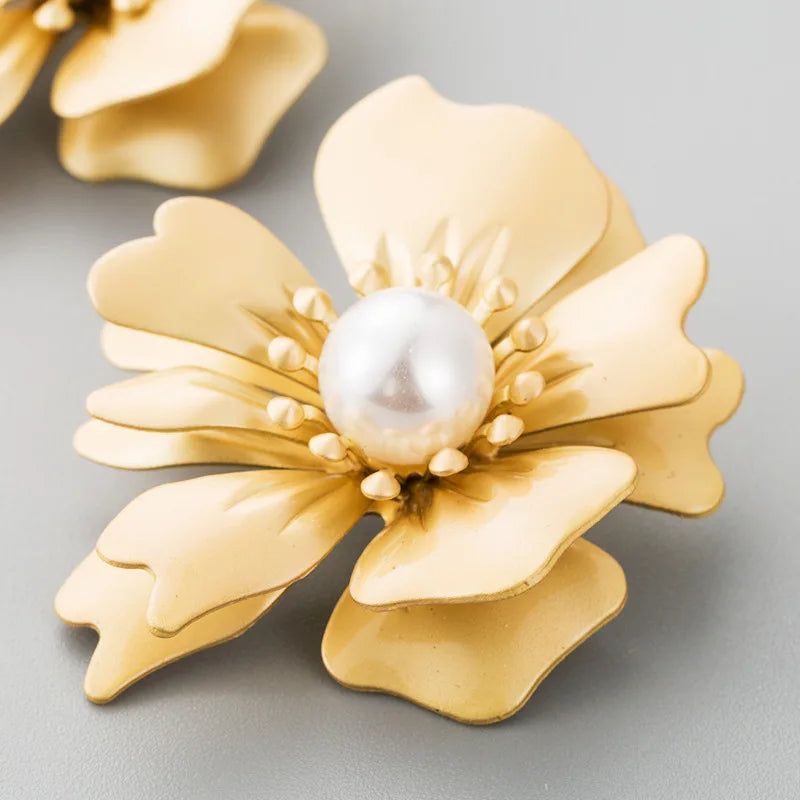 Spray Paint Floral Gold Studs - Unique Statement Earrings for Women