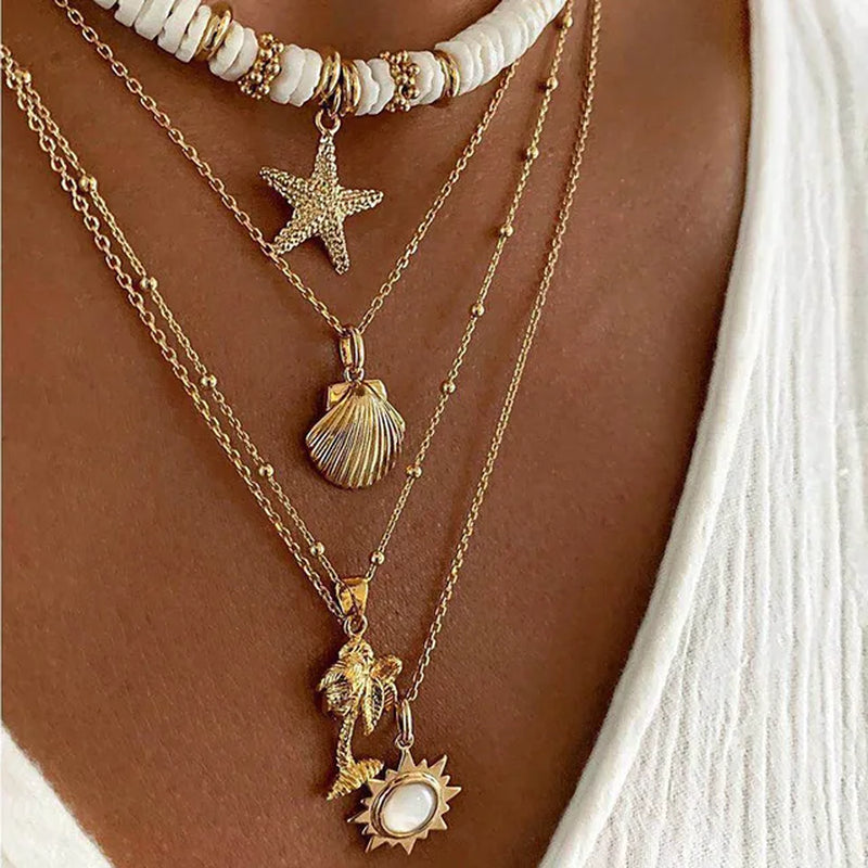 Bohemian Shell & Star Pendant Layered Necklace