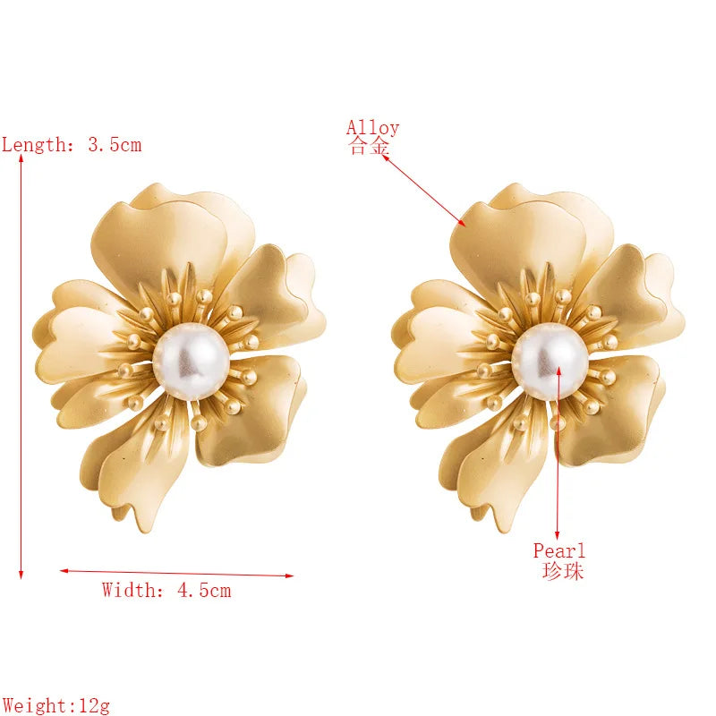 Spray Paint Floral Gold Studs - Unique Statement Earrings for Women