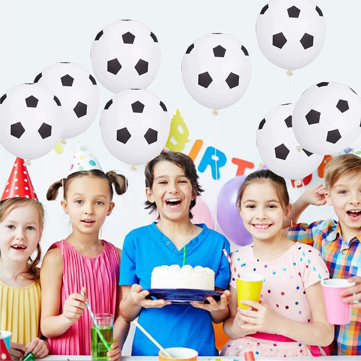 16 Black and White Football Balloons for Sports Parties, 12-Inch Latex