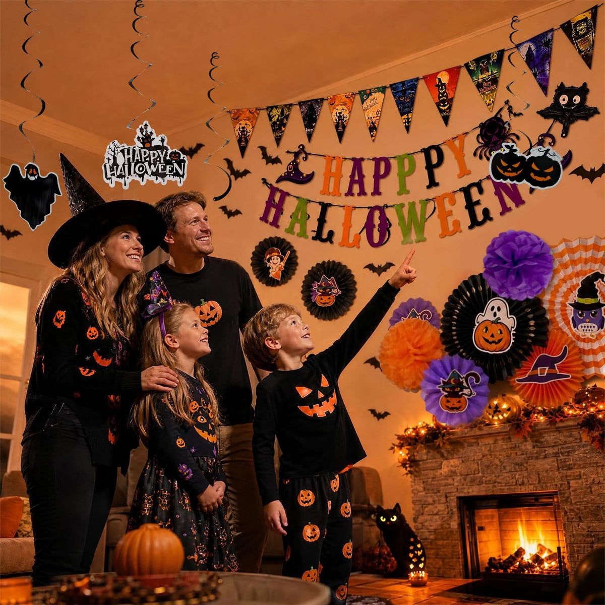 Halloween Party Decorations Set Happy Halloween Banner Paper Fans Poms&Wall Cutouts