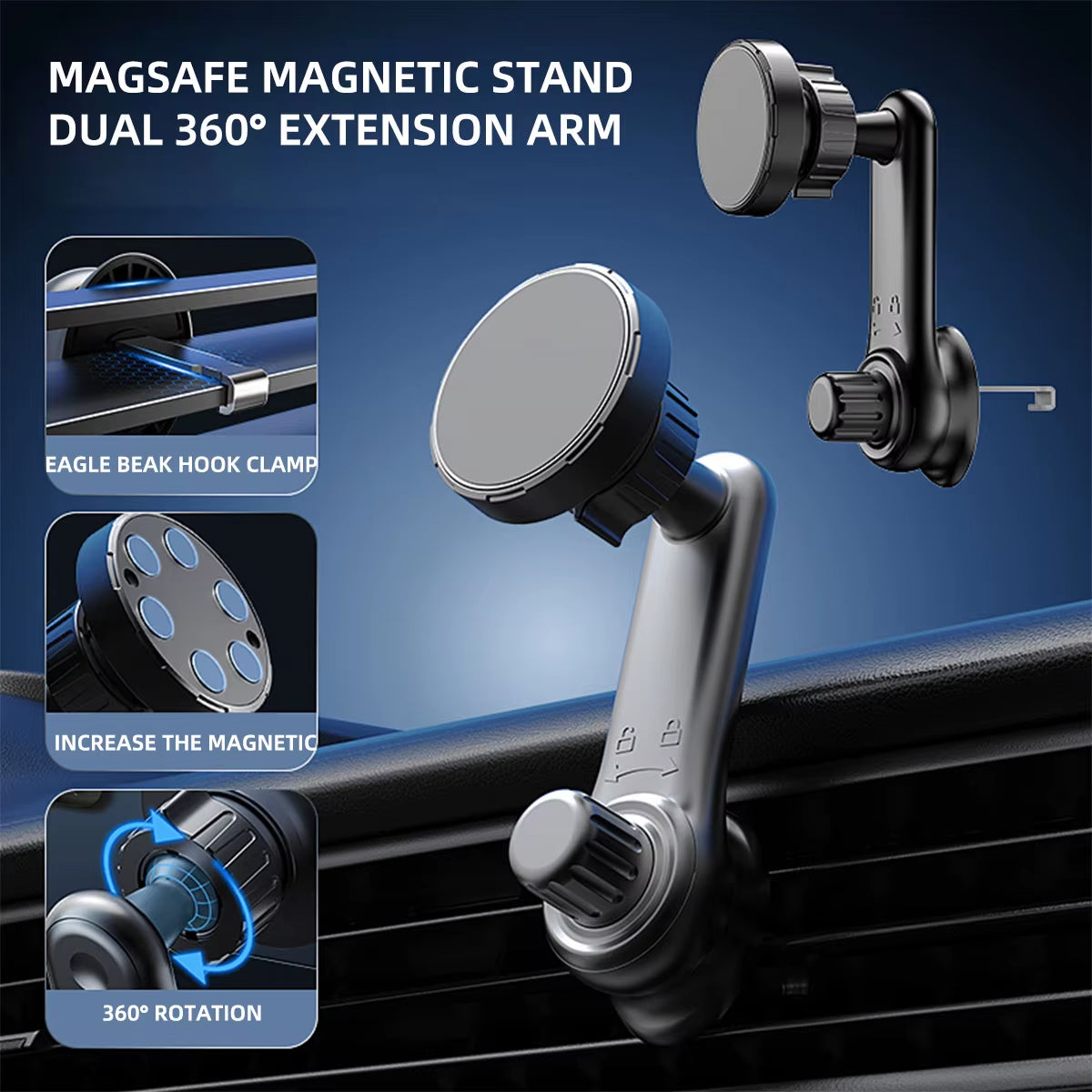 Heavy-Duty Magnetic Car Mount – Shockproof Phone Holder 4.7–7”