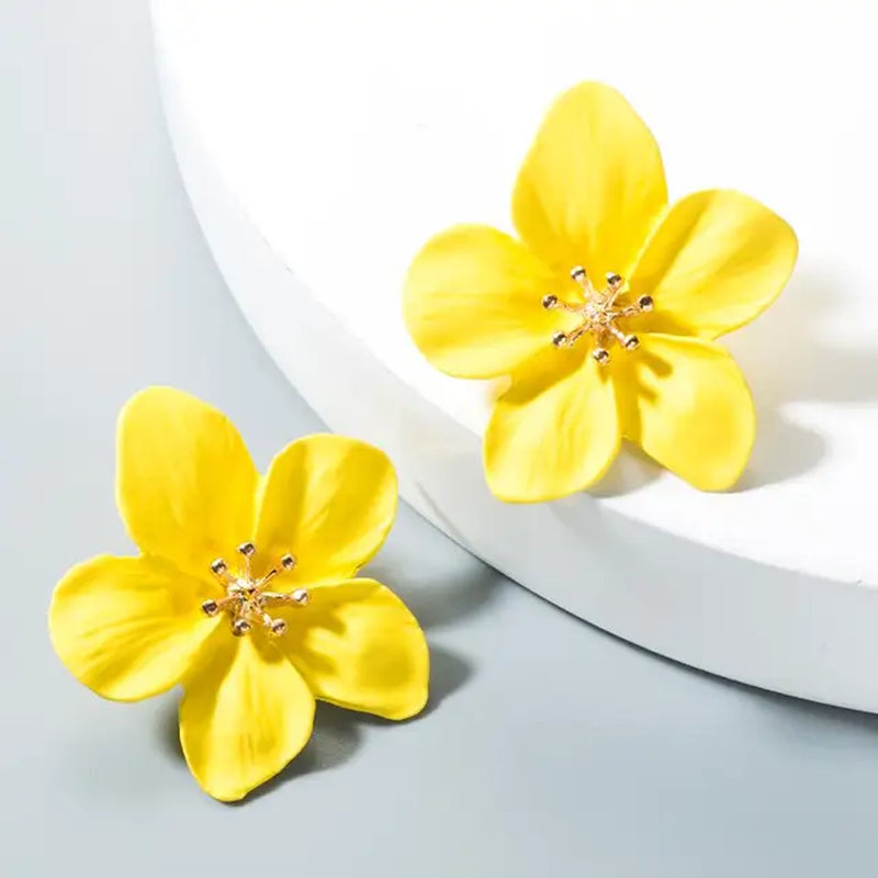 Spray Paint Floral Gold Studs - Unique Statement Earrings for Women