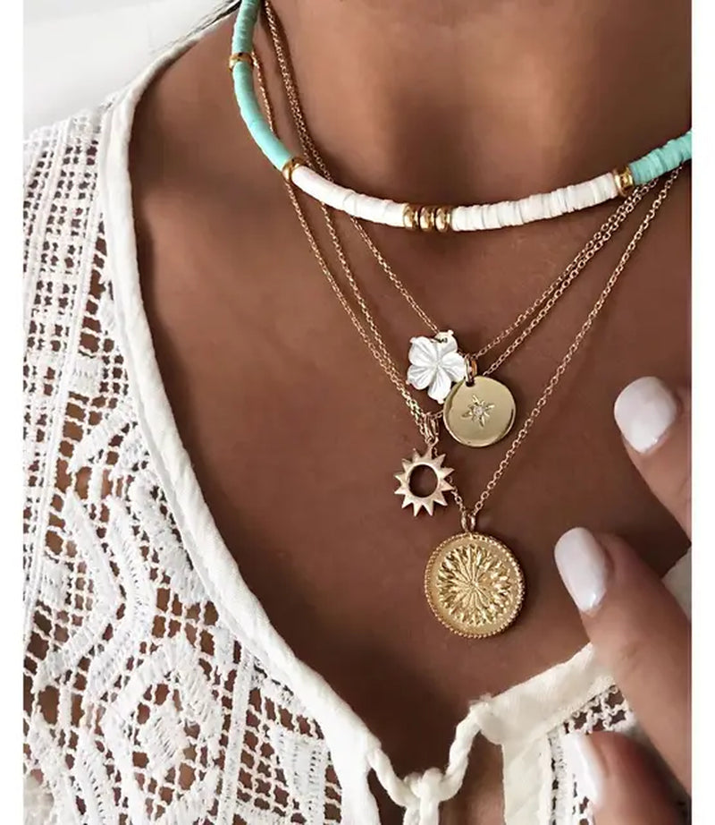 Bohemian Shell & Star Pendant Layered Necklace