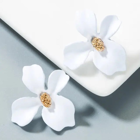 Spray Paint Floral Gold Studs - Unique Statement Earrings for Women