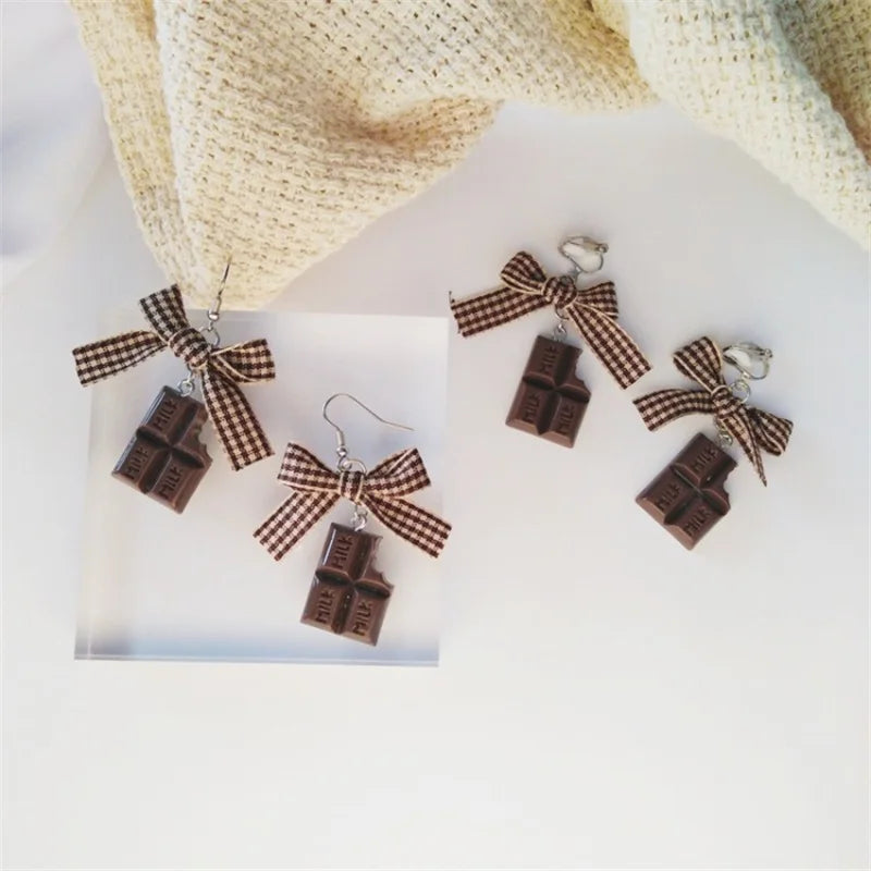 Unique Korean Fashion Earrings - Geometric Bowknot with Chocolate Resin