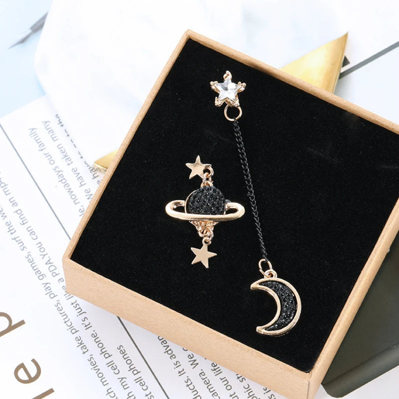 Korean Star & Moon Long Earrings - Asymmetric Tassel Drop Jewelry