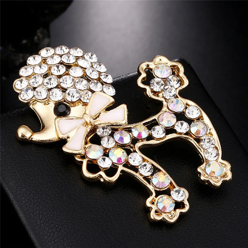 Charming Rhinestone Poodle Brooch - Trendy Animal Pin for Women