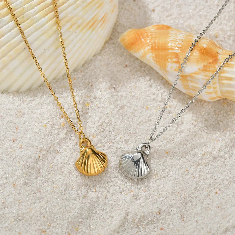 Dainty Gold Sea Shell Necklace - Stainless Steel Charms for Women