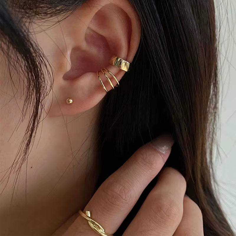 Gold Zircon Helix-Style Ear Cuff Set – Non-Piercing Clip Earrings