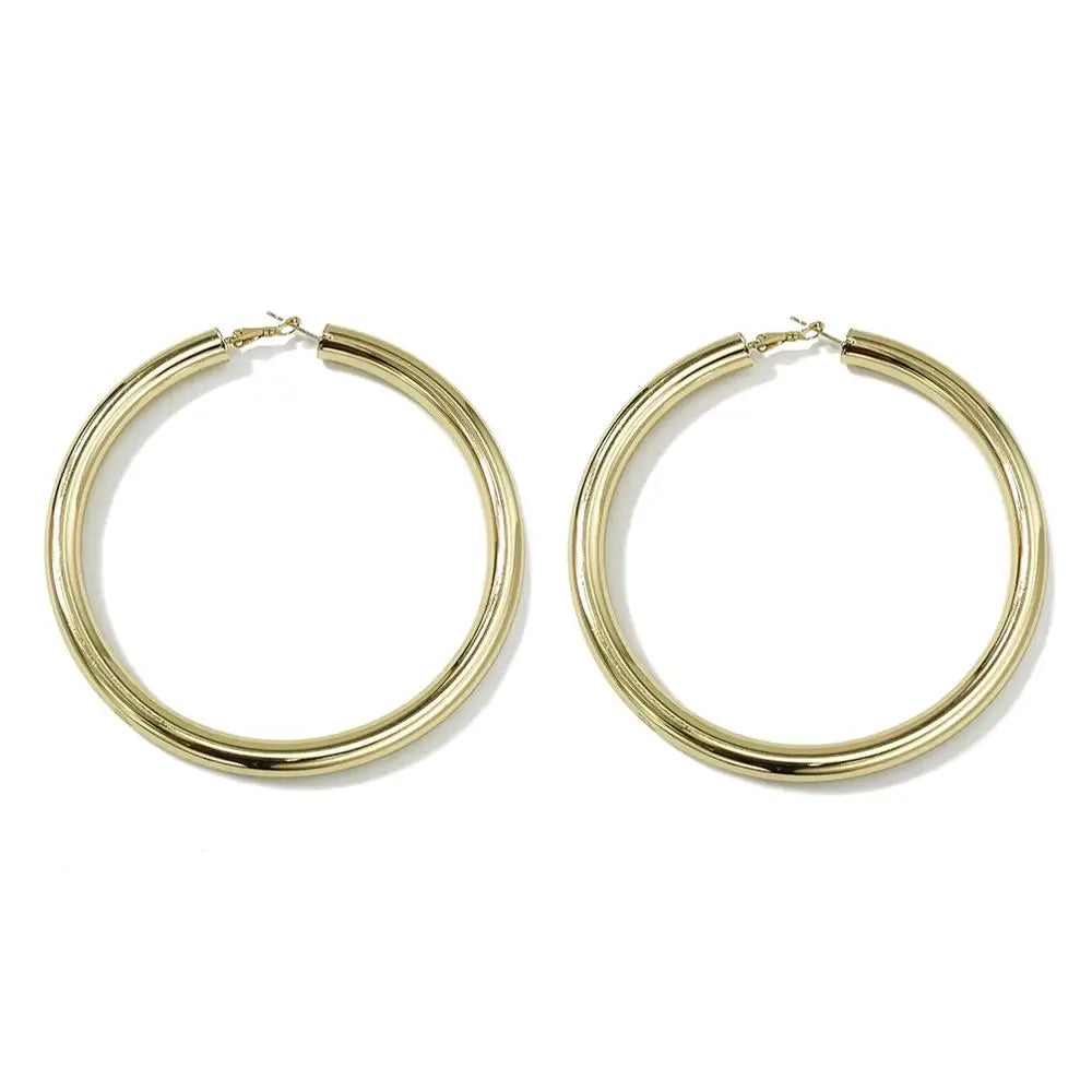 Trendy Copper Hoop Earrings - Wide Round Statement