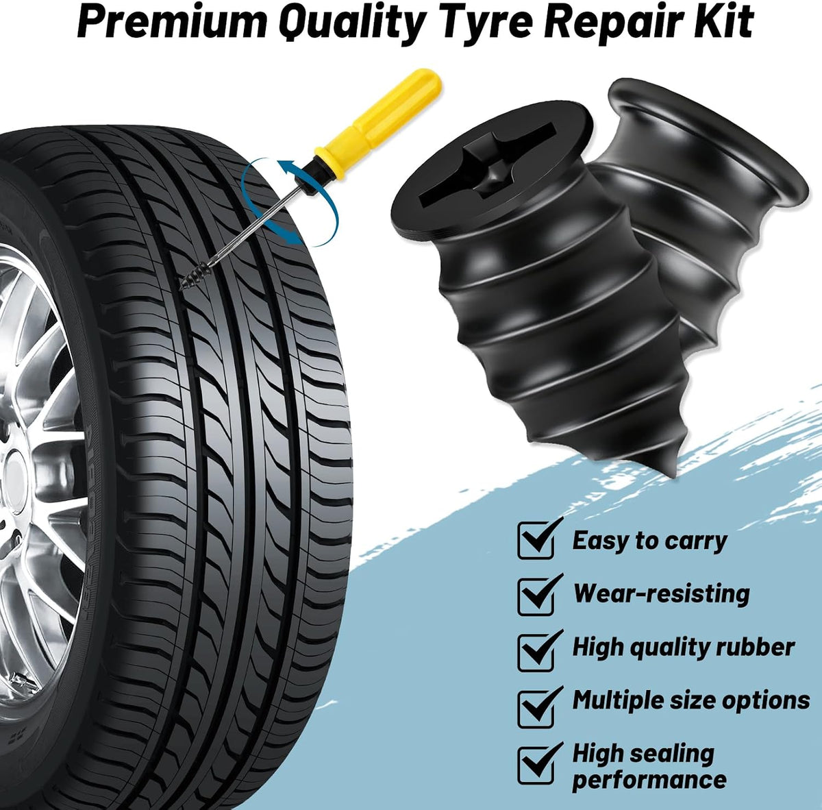 20 Pcs Tyre Repair Kit, Puncture Repair Kit with Screwdriver, Self-Service Rubber Nails Tool, Emergency Car Puncture Repair Kit for Bike Motorbike Bicycle Flat Tire Plug (10S/10L)