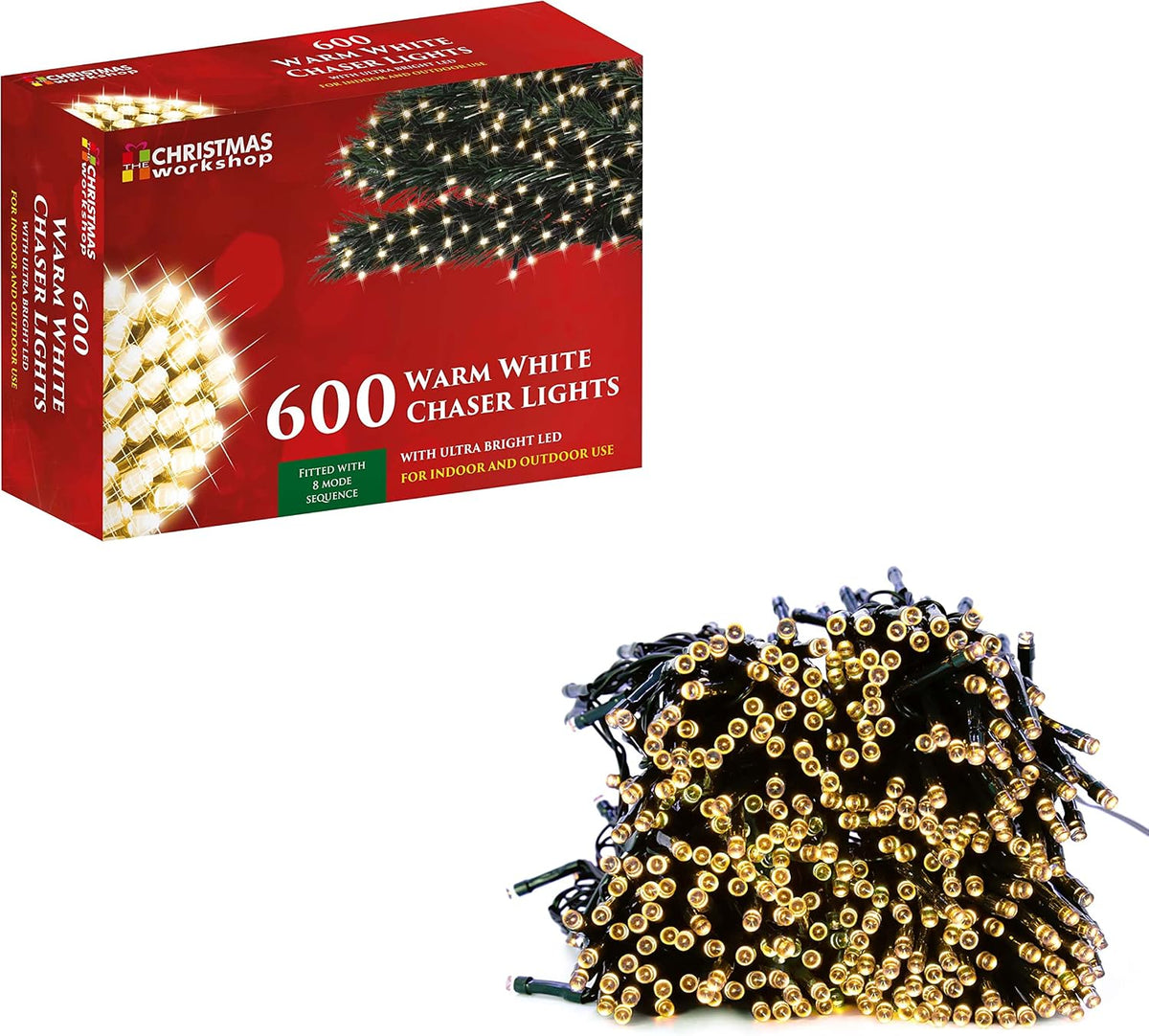600 LED Warm White Chaser Christmas Tree Lights