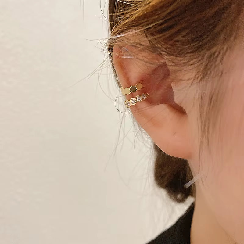 Gold Zircon Helix-Style Ear Cuff Set – Non-Piercing Clip Earrings