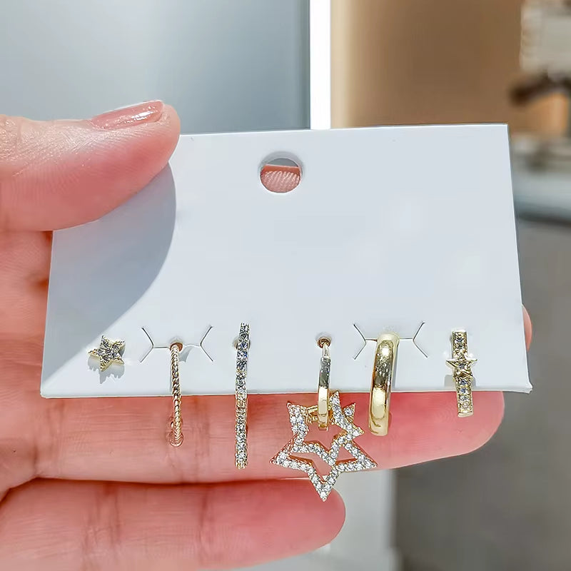 6-Piece Silver Star Earring Stack – Micro Zircon Set