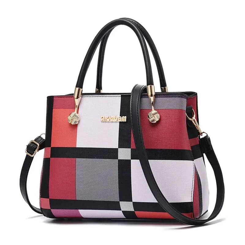 Elegant Colorblock Plaid Shoulder Bag - Large Capacity Handbag