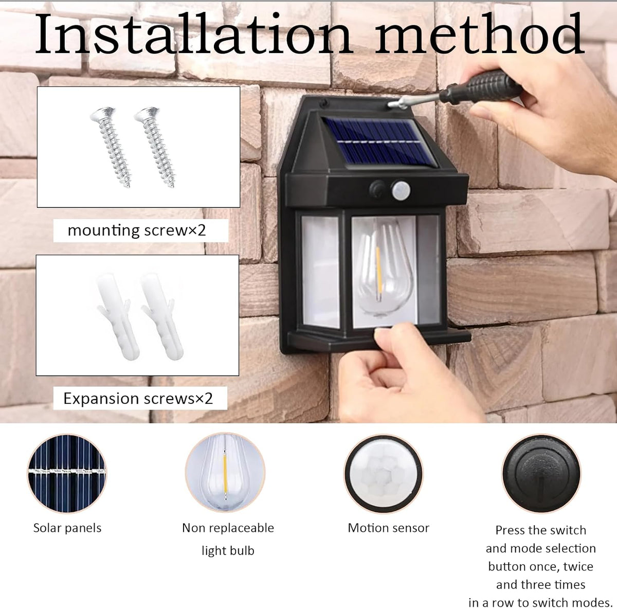  2 Pack of Solar Wall Lights with Motion Sensor