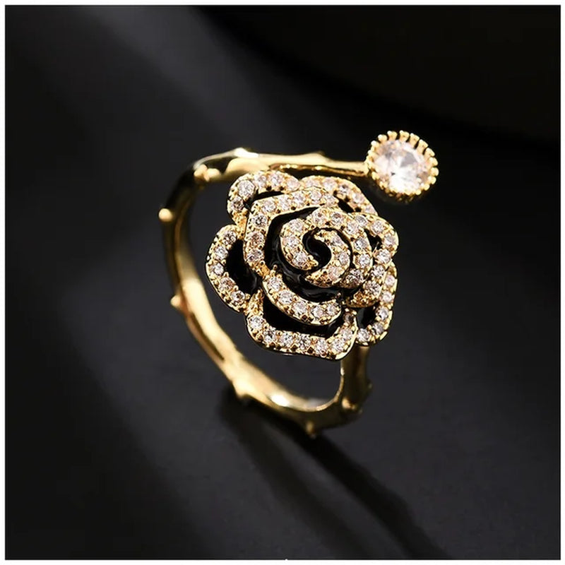 Luxury Adjustable Camellia Ring for Women