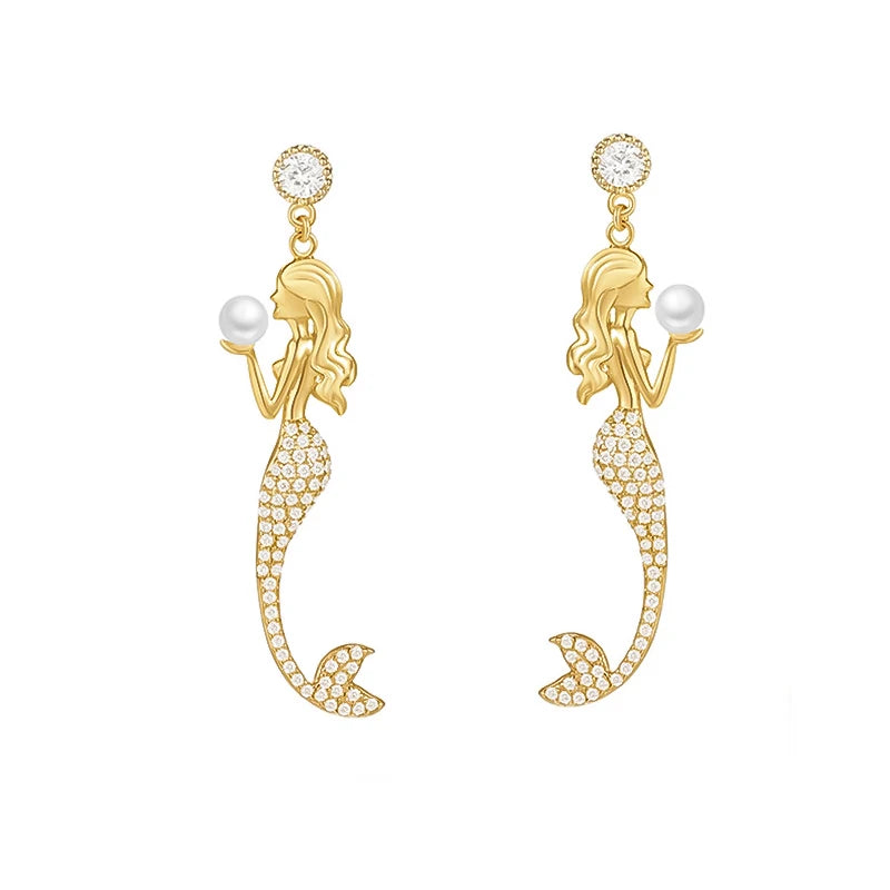 Rhinestone Mermaid Pearl Drop Earrings