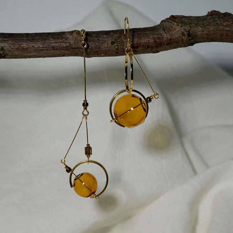 Original Asymmetric Dangle Earrings - Korean Glass Ball Drop Style