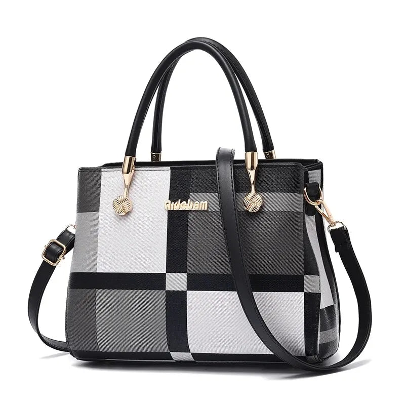 Elegant Colorblock Plaid Shoulder Bag - Large Capacity Handbag