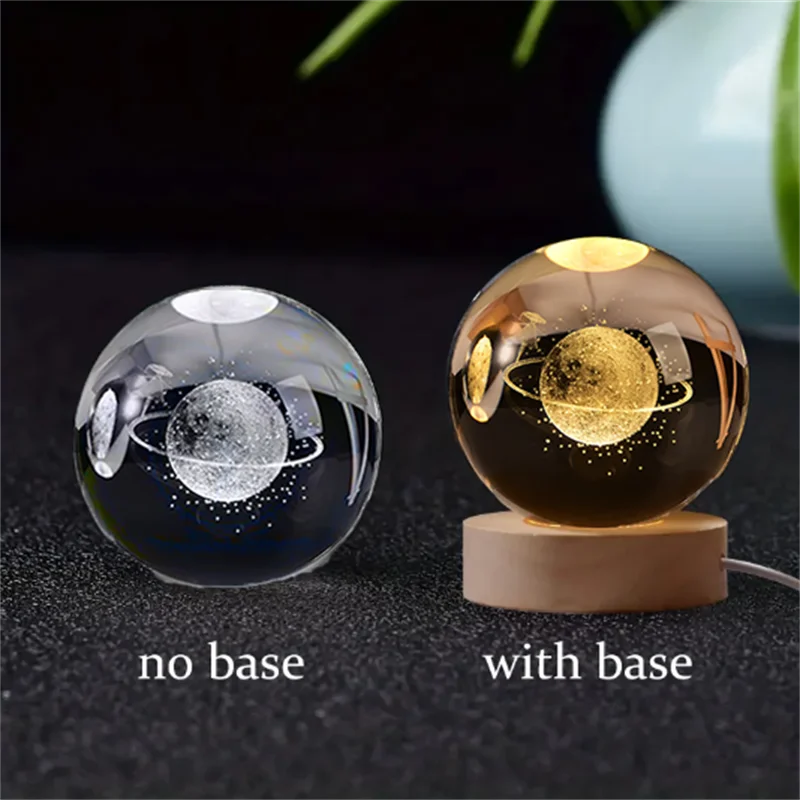 Stunning 6Cm 3D Crystal Planet Night Light - Laser Engraved Solar System Globe for Astronomy Lovers - Perfect Birthday Gift & Home Decoration