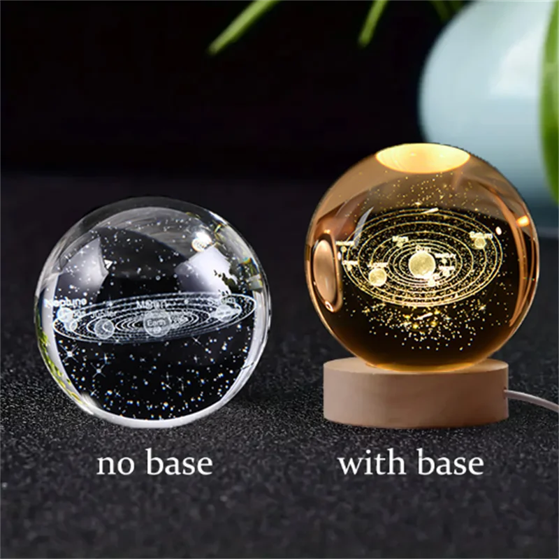 Stunning 6Cm 3D Crystal Planet Night Light - Laser Engraved Solar System Globe for Astronomy Lovers - Perfect Birthday Gift & Home Decoration